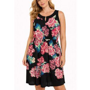 Elie Mccarthy Women's Black Pink Chic Floral Midi Dress Size 2X